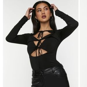 NWT Forever 21 Black Tie Long-Sleeve Bodysuit